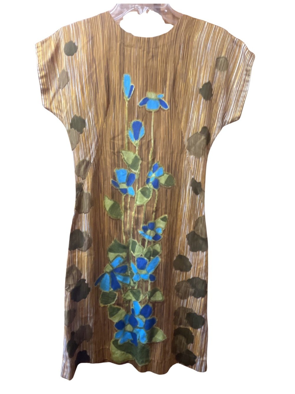Brown Floral Shift Dress with Blue Accents